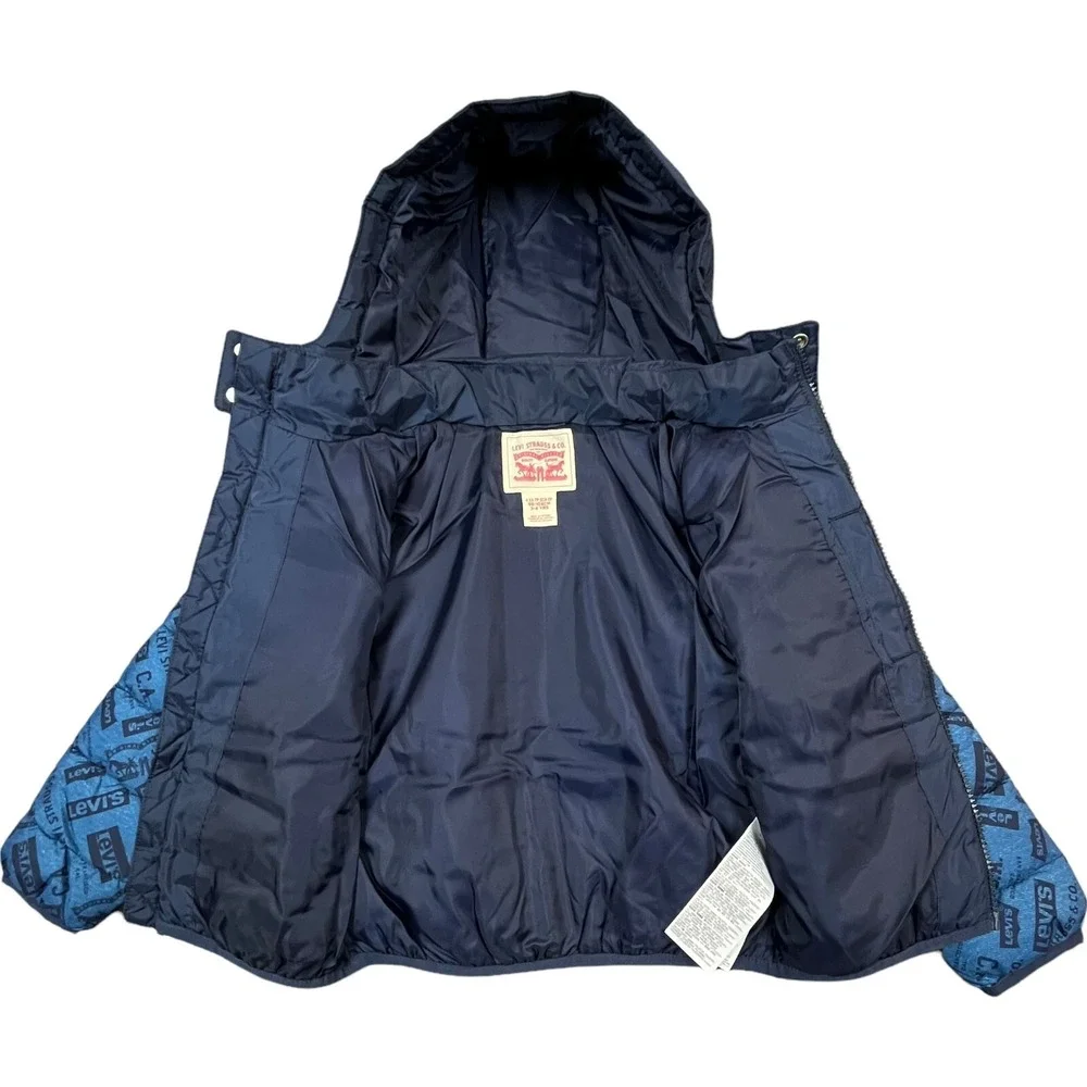 Levis Little Boys Full Zip Hooded Puffer Jacket Size 4 Navy Blue Water Resistant